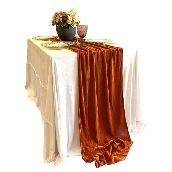 Luxurious Terracotta Rust Velvet Table Runner 10ft Long Wedding & Fall Decor Dis - Picture 10 of 10